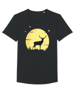 Cerb la Lună Galbenă Tricou mânecă scurtă guler larg Bărbat Skater