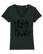Witch way to the wine Halloween Tricou mânecă scurtă guler V Damă Evoker