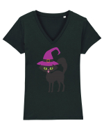 Pisica Neagra Halloween 11 Tricou mânecă scurtă guler V Damă Evoker