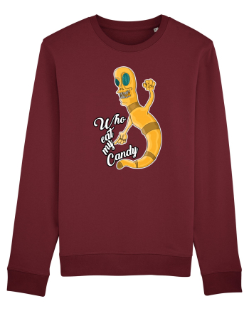 Worm asking who eat his candy Burgundy