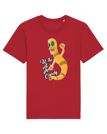 Worm asking who eat his candy Red