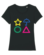 Circle Triangle Star and Umbrella Squid Game Tricou mânecă scurtă guler larg fitted Damă Expresser