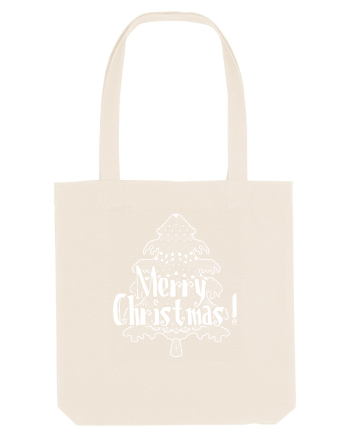 Merry Christmas Tree White Embroidery Natural
