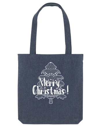 Merry Christmas Tree White Embroidery Midnight Blue