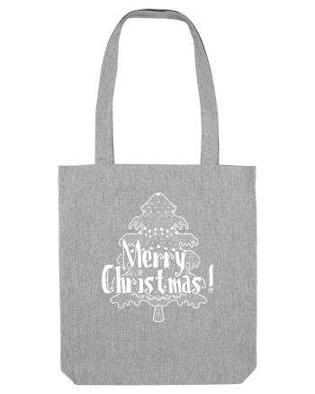 Merry Christmas Tree White Embroidery Heather Grey