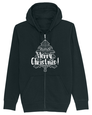 Merry Christmas Tree White Embroidery Black