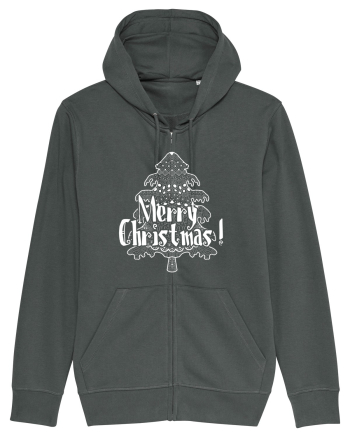 Merry Christmas Tree White Embroidery Anthracite