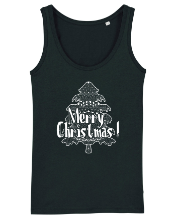 Merry Christmas Tree White Embroidery Black