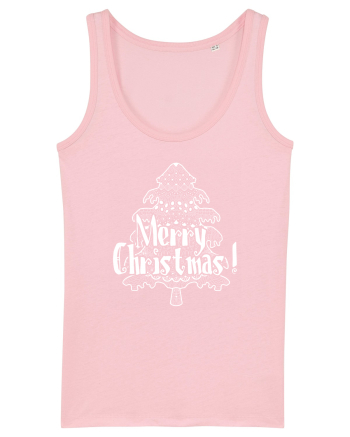 Merry Christmas Tree White Embroidery Cotton Pink