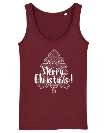 Merry Christmas Tree White Embroidery Burgundy
