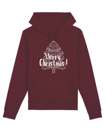Merry Christmas Tree White Embroidery Burgundy