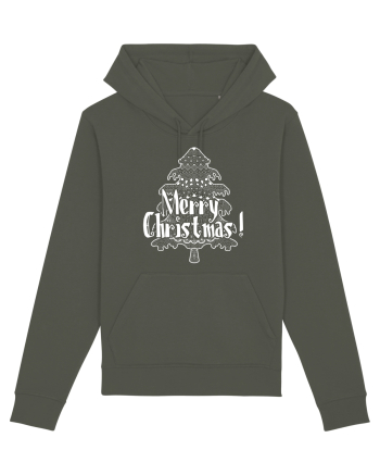 Merry Christmas Tree White Embroidery Khaki