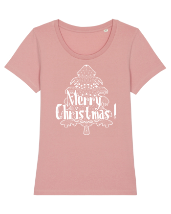 Merry Christmas Tree White Embroidery Canyon Pink
