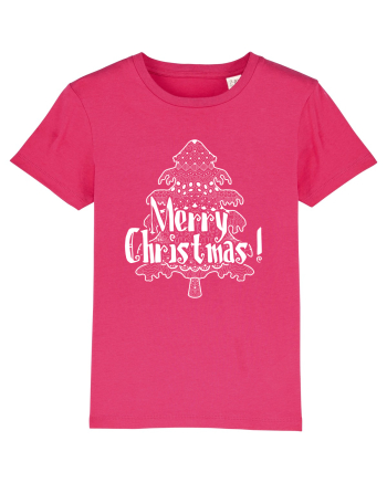 Merry Christmas Tree White Embroidery Raspberry