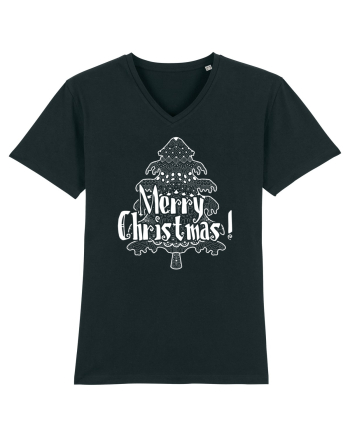 Merry Christmas Tree White Embroidery Black