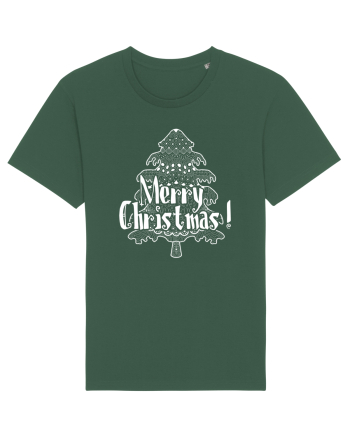 Merry Christmas Tree White Embroidery Bottle Green