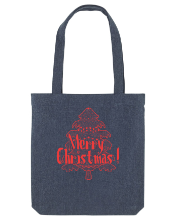 Merry Christmas Tree Red Embroidery Midnight Blue