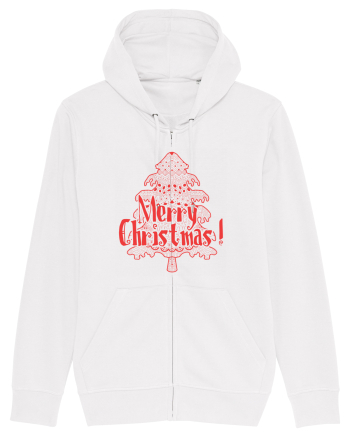 Merry Christmas Tree Red Embroidery White