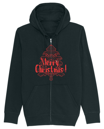 Merry Christmas Tree Red Embroidery Black