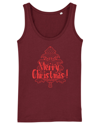 Merry Christmas Tree Red Embroidery Burgundy