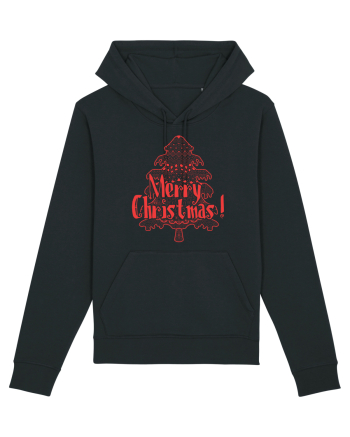 Merry Christmas Tree Red Embroidery Black