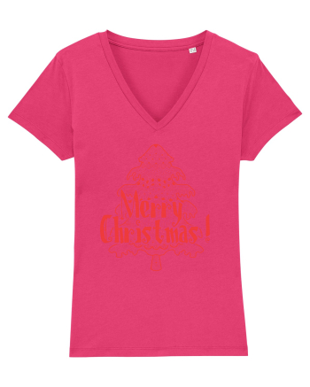 Merry Christmas Tree Red Embroidery Raspberry