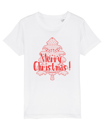 Merry Christmas Tree Red Embroidery White