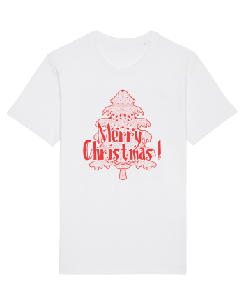 Merry Christmas Tree Red Embroidery White