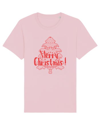 Merry Christmas Tree Red Embroidery Cotton Pink