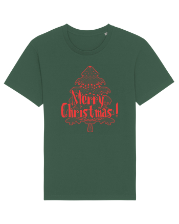 Merry Christmas Tree Red Embroidery Bottle Green