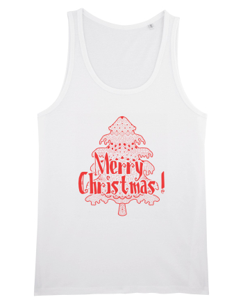 Merry Christmas Tree Red Embroidery White