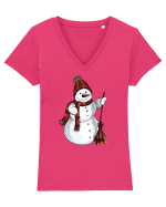 Retro Funny Snowman Tricou mânecă scurtă guler V Damă Evoker