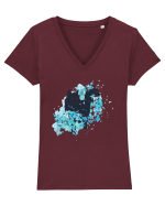 Watercolor Black Cat Tricou mânecă scurtă guler V Damă Evoker
