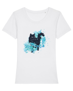Watercolor Black Cat Tricou mânecă scurtă guler larg fitted Damă Expresser