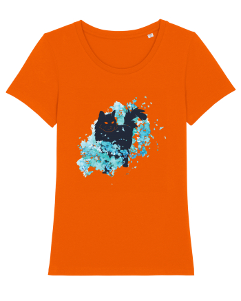 Watercolor Black Cat Bright Orange