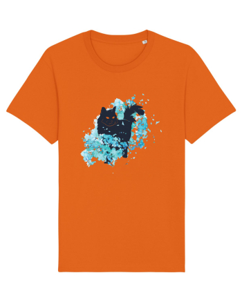 Watercolor Black Cat Bright Orange