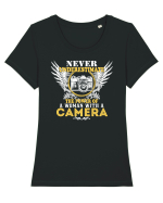 Woman with a camera Tricou mânecă scurtă guler larg fitted Damă Expresser