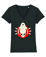 Craniu Rosu Cartoon Tricou mânecă scurtă guler V Damă Evoker