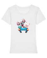 Animale Masina Albastra Tricou mânecă scurtă guler larg fitted Damă Expresser