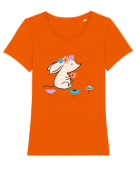 Soricel cu Flori Tricou mânecă scurtă guler larg fitted Damă Expresser