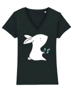 Iepuras cu Flori Tricou mânecă scurtă guler V Damă Evoker