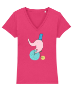 Elefant pe Bicicleta Tricou mânecă scurtă guler V Damă Evoker