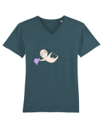 Lenes Sloth cu Palarie Tricou mânecă scurtă guler V Bărbat Presenter