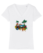 Paradise Island Parot Tricou mânecă scurtă guler V Damă Evoker