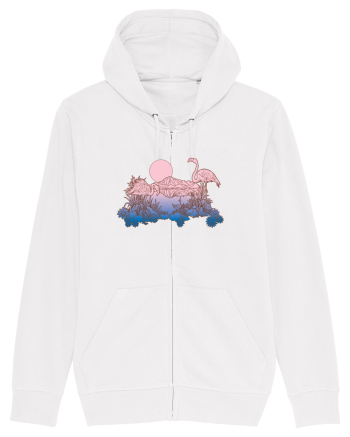 Flamingo Sunset Retro White