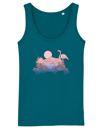 Flamingo Sunset Retro Ocean Depth