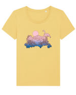 Flamingo Sunset Retro Tricou mânecă scurtă guler larg fitted Damă Expresser