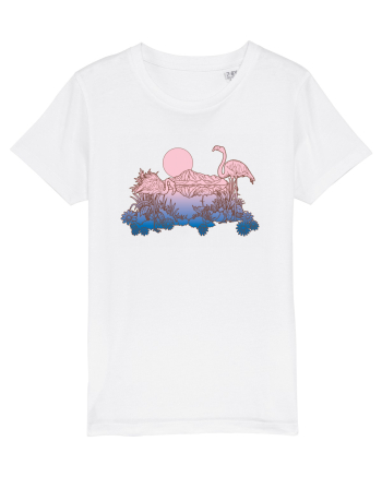 Flamingo Sunset Retro White