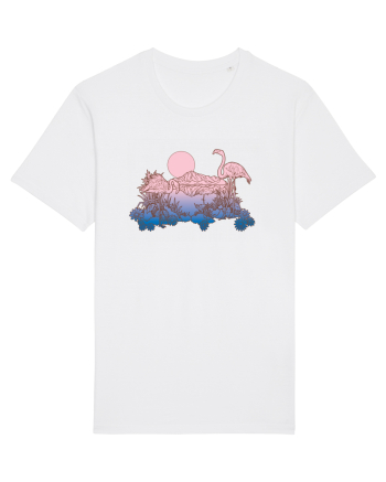 Flamingo Sunset Retro White