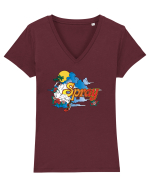 Spray Retro Flowers Tricou mânecă scurtă guler V Damă Evoker